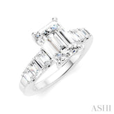 1 Ctw Emerald Shape Emerald and Round Cut Diamond Semi-Mount Engagement Ring in 14K White Gold